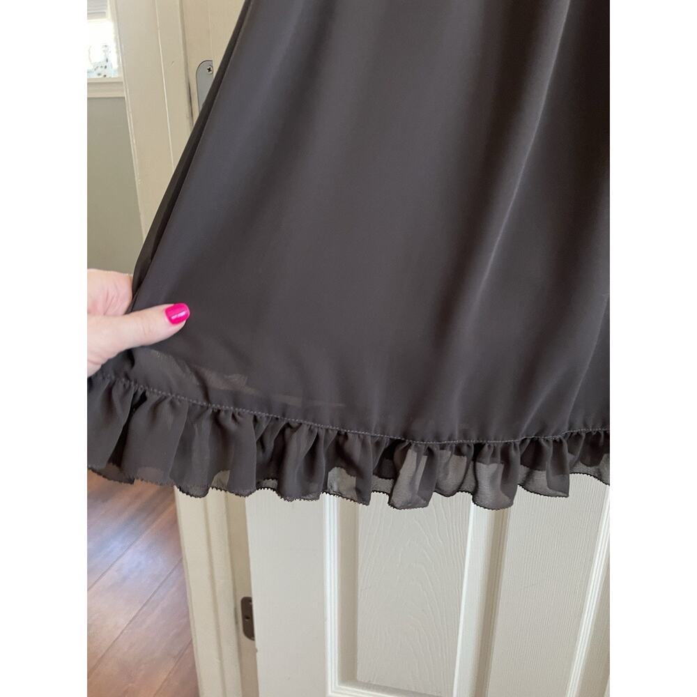 VERA WANG VTG Y2K Brown Chiffon Ruffle Grosgrain Ribbon Neck Babydoll Dress 6 - Picture 6 of 14